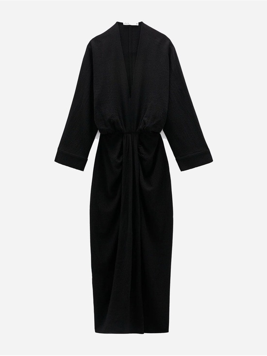Zara Dresses & Skirts - Zara black gathered midi dress size S